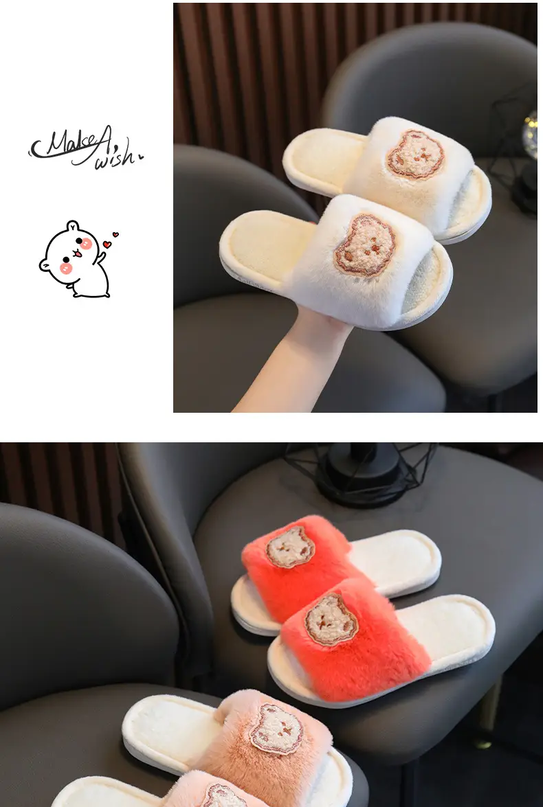 2023 Children's Cotton Shoes Men's and Women's Indoor Casual Cartoon Bear Cute Non-Slip Comfortable Thick-Sole Maomao Cotton Slippers — feature 15
