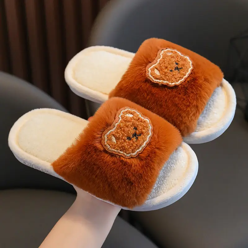2023 Children's Cotton Shoes Men's and Women's Indoor Casual Cartoon Bear Cute Non-Slip Comfortable Thick-Sole Maomao Cotton Slippers