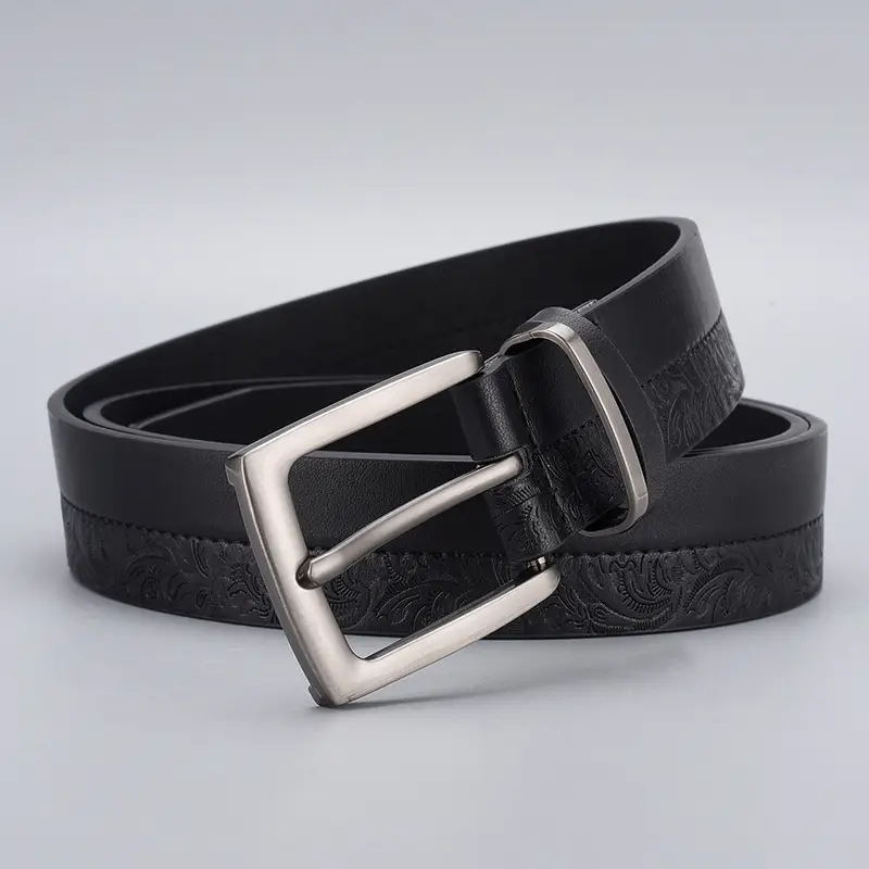 Men's Embossed Brown Belt with Zinc Buckle - Image 5