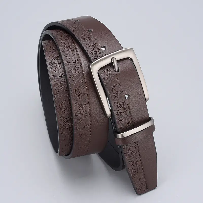Men's Embossed Brown Belt with Zinc Buckle - Image 6