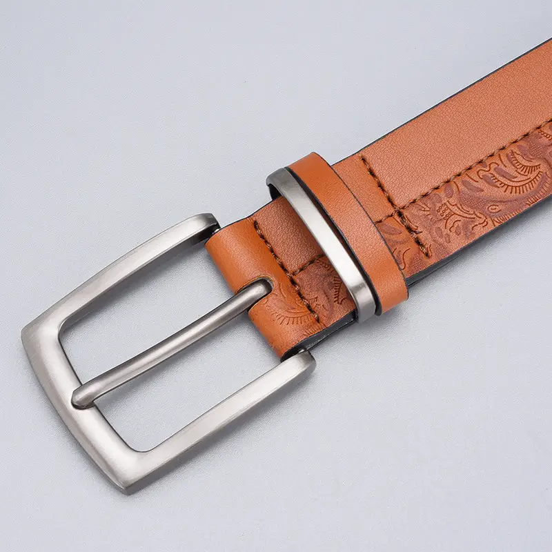 Men's Embossed Brown Belt with Zinc Buckle - Image 7