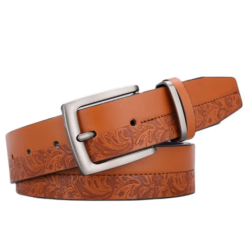 Men's Embossed Brown Belt with Zinc Buckle - Image 8