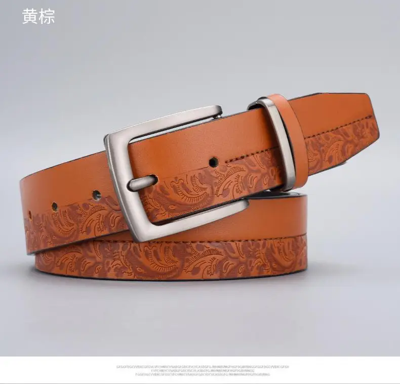 Men's Embossed Brown Belt with Zinc Buckle โ feature 3