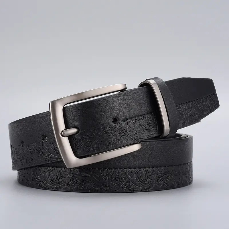 Men's Embossed Brown Belt with Zinc Buckle