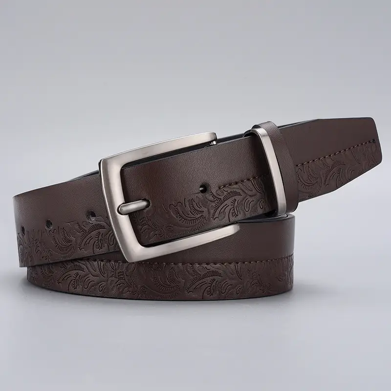 Men's Embossed Brown Belt with Zinc Buckle - Image 2
