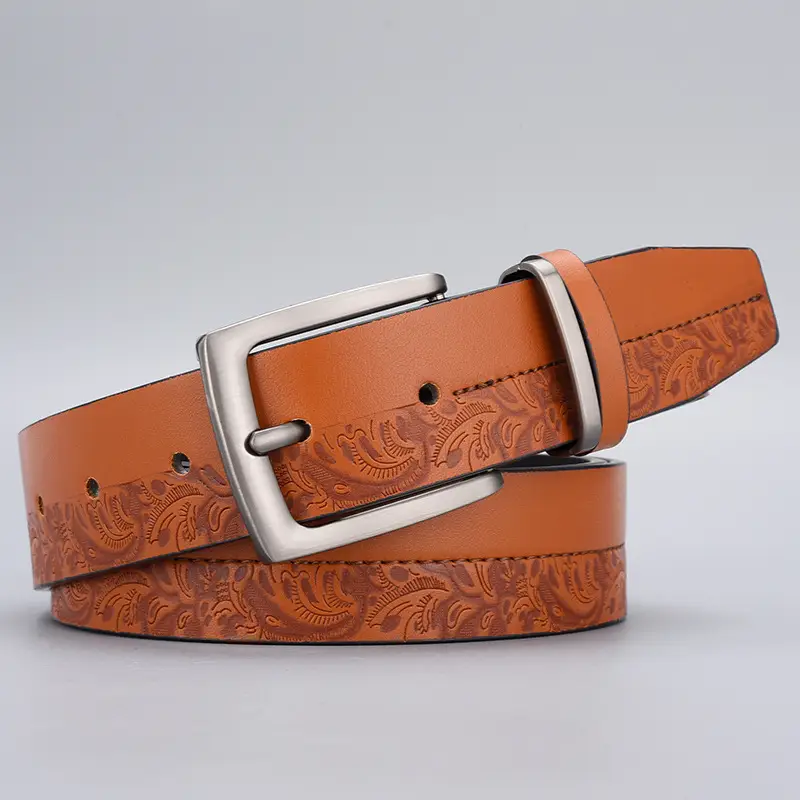Men's Embossed Brown Belt with Zinc Buckle - Image 3