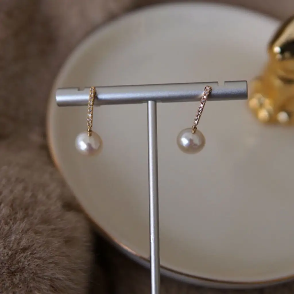 Natural Freshwater Pearl Earrings Plated White Zirconium Small Diamond - Image 5