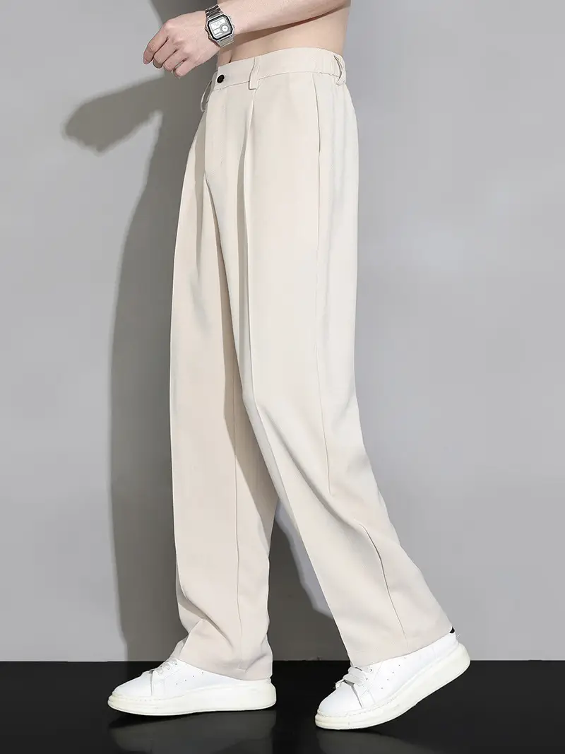 Men Ice Silk Wide Leg Straight Leg Trousers Black - Image 4