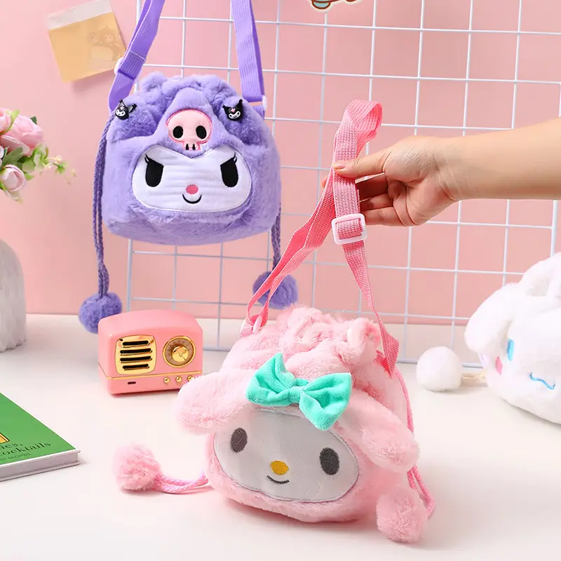 Plush Sanrio Cartoon Crossbody Bag for Girls Purple