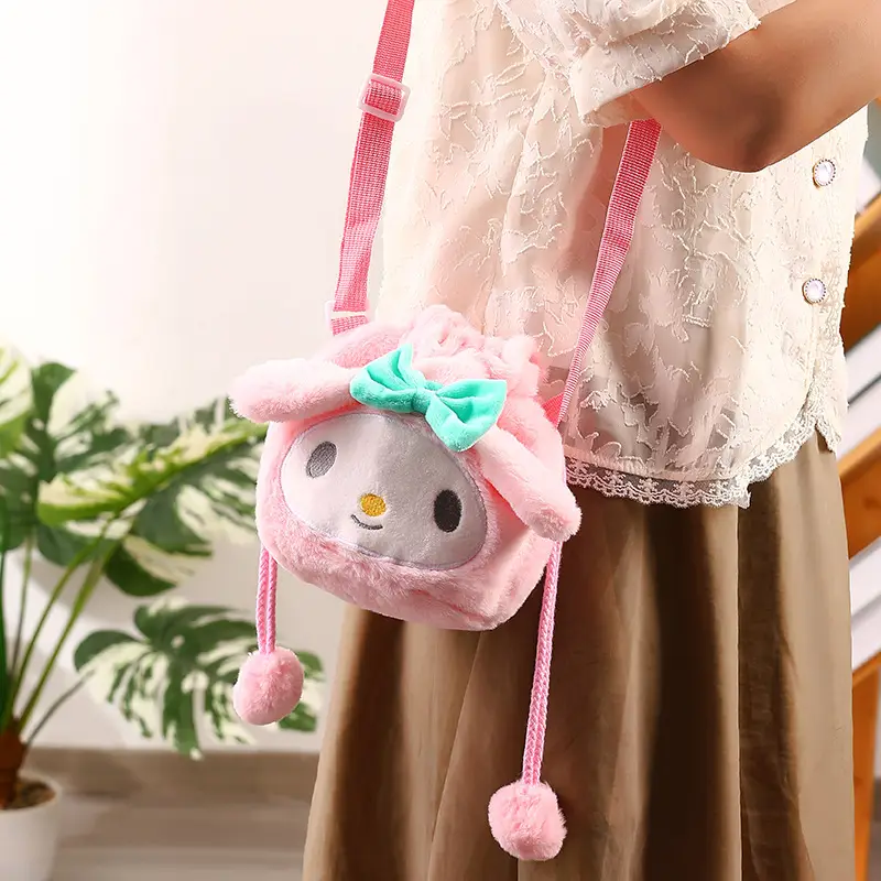 Plush Sanrio Cartoon Crossbody Bag for Girls Purple