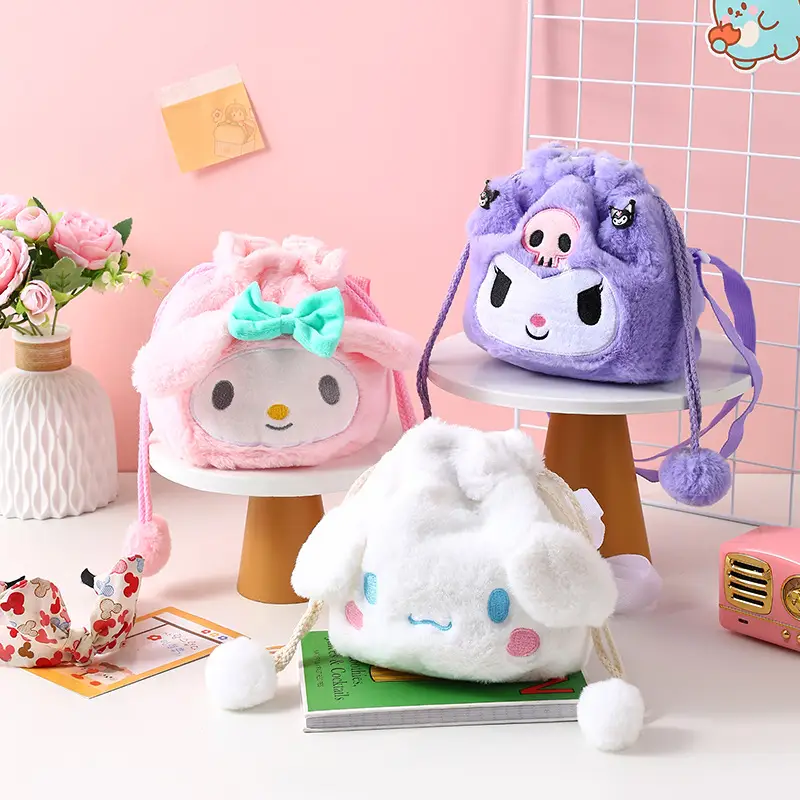 Plush Sanrio Cartoon Crossbody Bag for Girls Purple