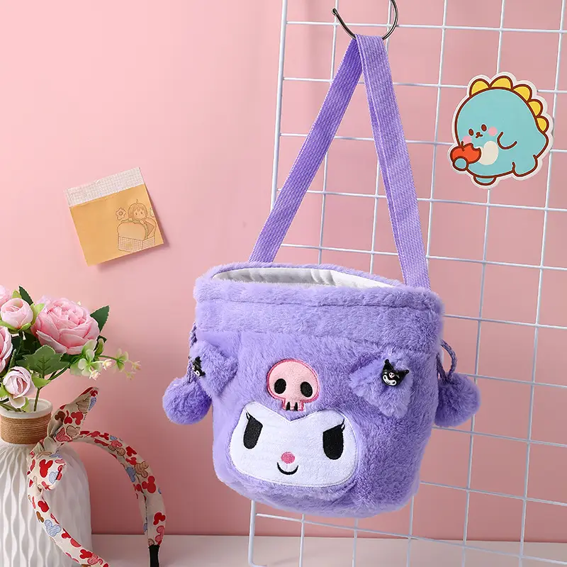 Plush Sanrio Cartoon Crossbody Bag for Girls Purple