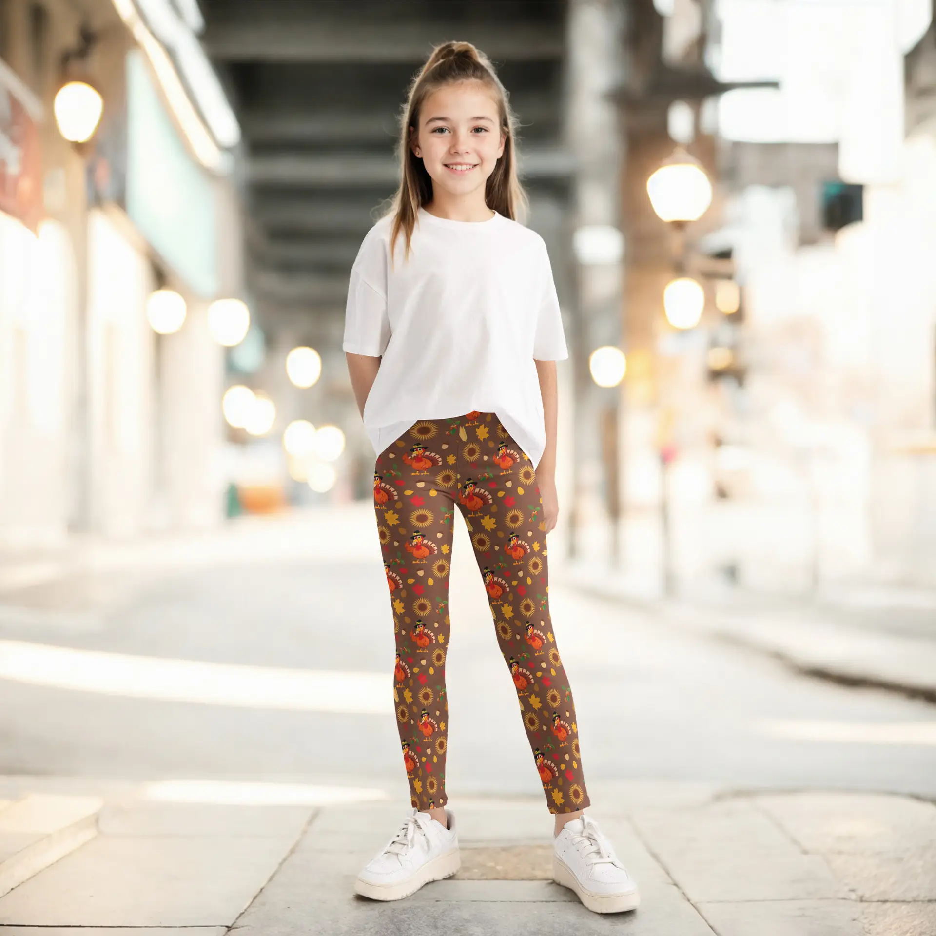 Turkey Print Stretch Trousers for Girls Holiday Wear - Image 5