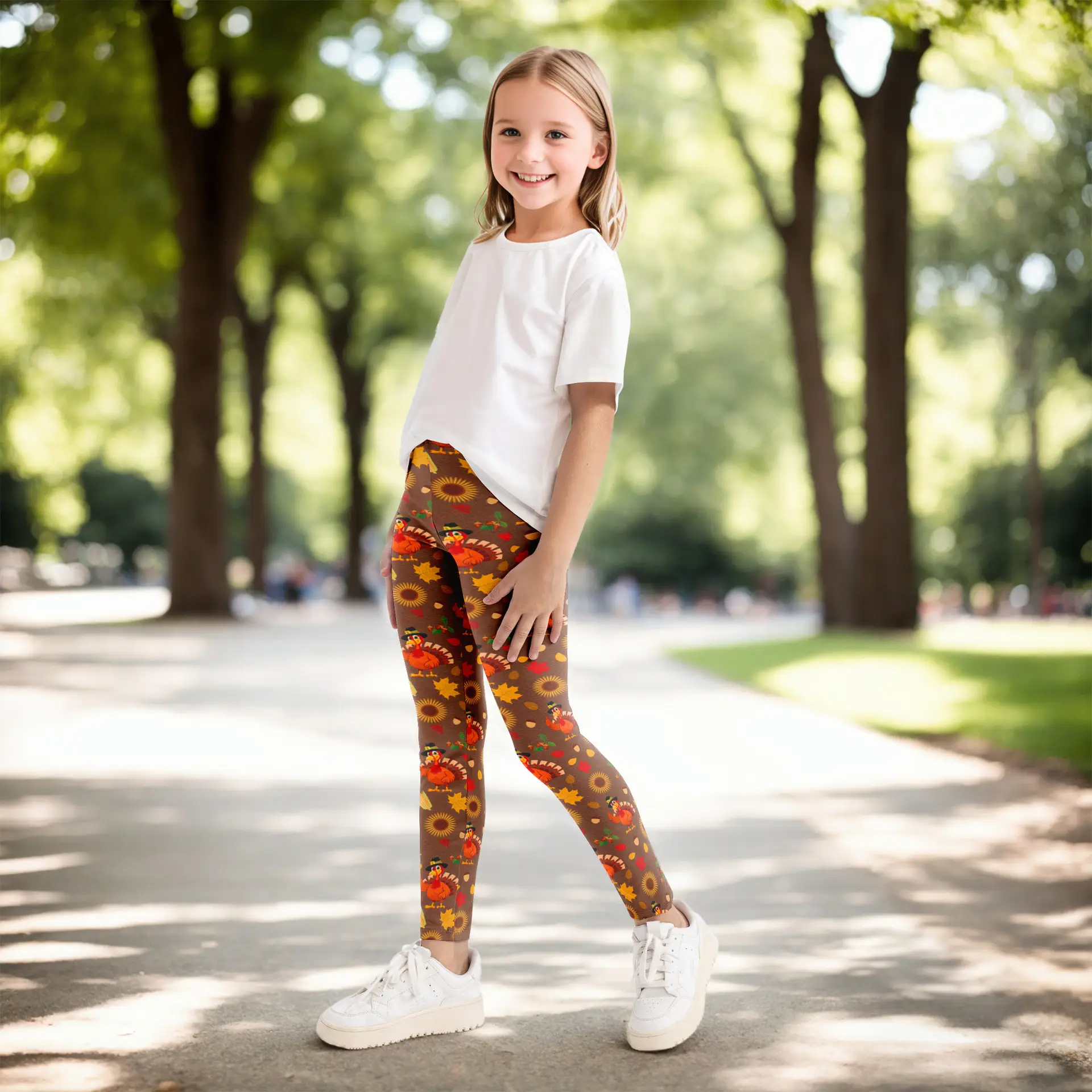 Turkey Print Stretch Trousers for Girls Holiday Wear - Image 6