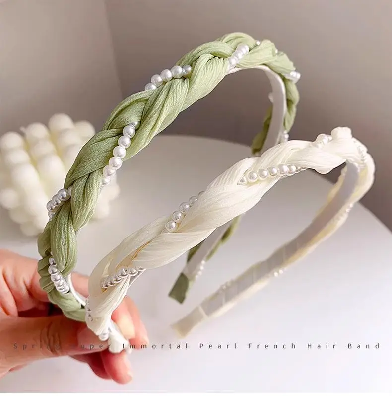 Green Twist Pearl Hairband for Women Summer — feature 1