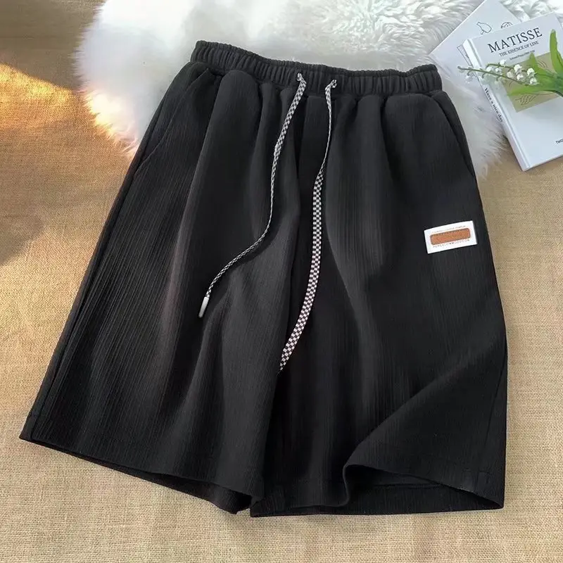 Men's Ice Silk Casual Shorts Black White Five Point Sweatpants - Image 5
