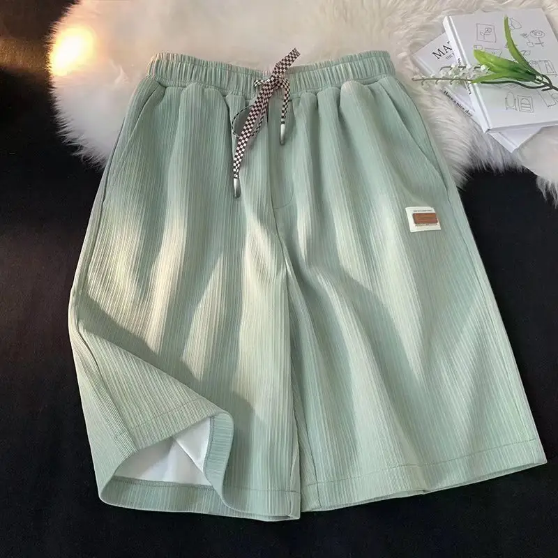 Men's Ice Silk Casual Shorts Black White Five Point Sweatpants - Image 2