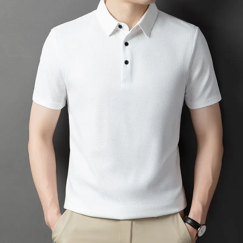 Men Dark Green Polo Shirt Short Sleeve Business Casual - Image 51