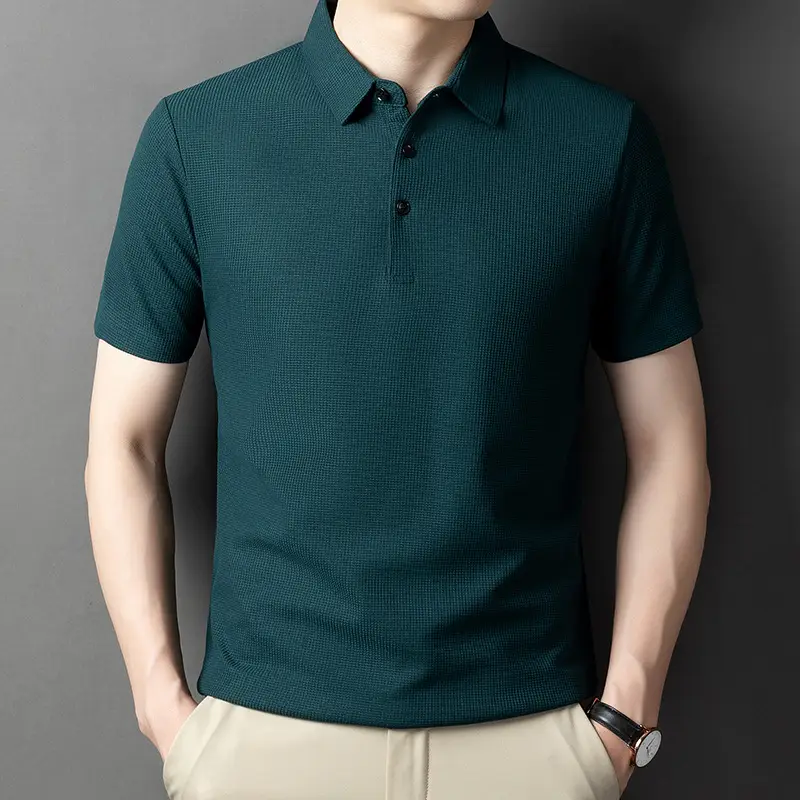 Men Dark Green Polo Shirt Short Sleeve Business Casual - Image 52