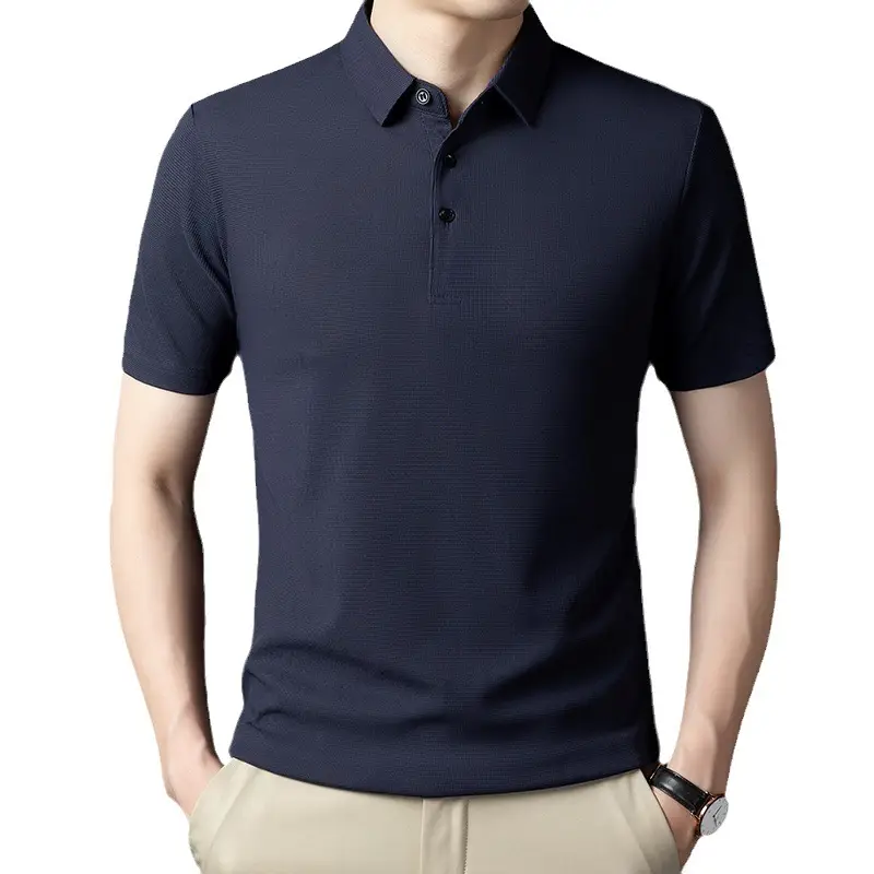 Men Dark Green Polo Shirt Short Sleeve Business Casual - Image 53