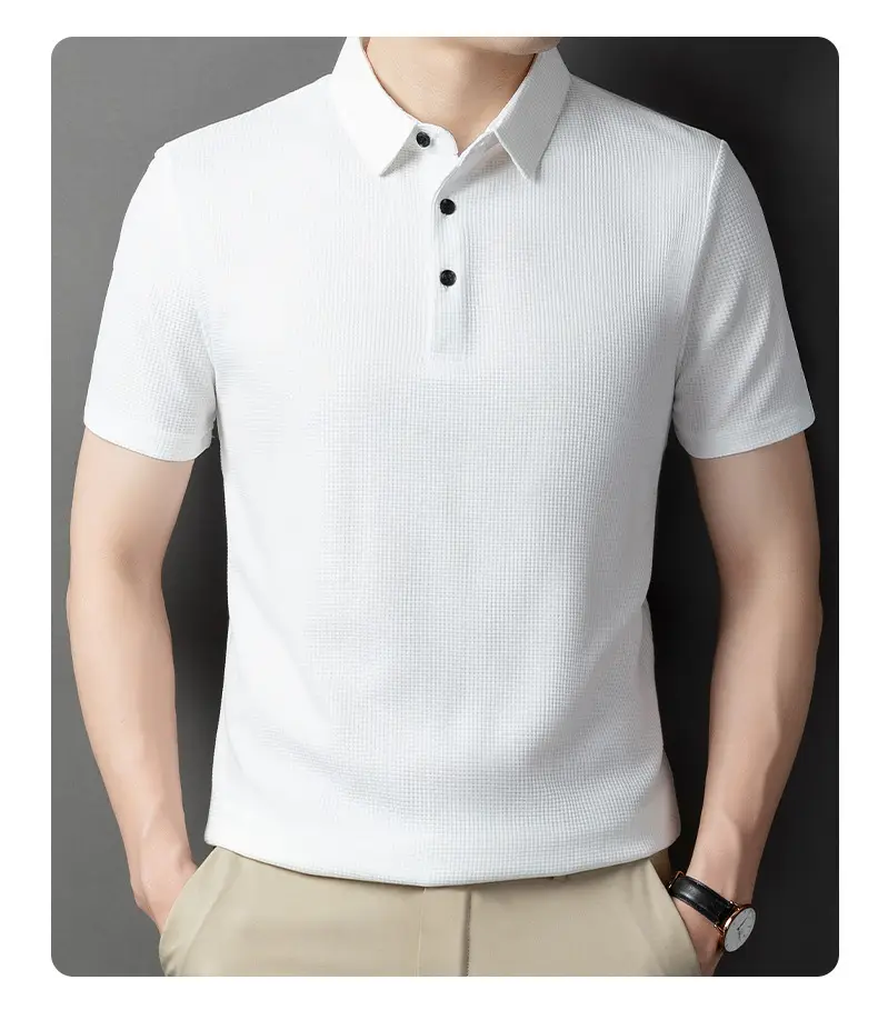 Men Dark Green Polo Shirt Short Sleeve Business Casual — feature 10