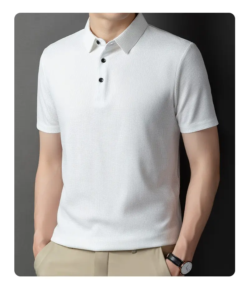 Men Dark Green Polo Shirt Short Sleeve Business Casual — feature 11