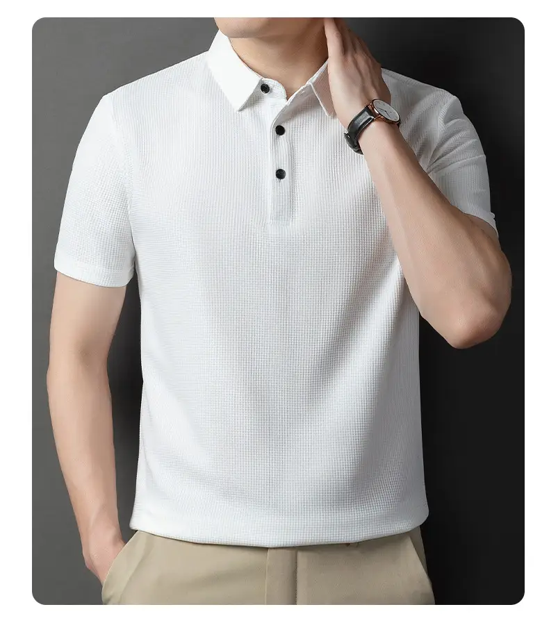 Men Dark Green Polo Shirt Short Sleeve Business Casual — feature 12