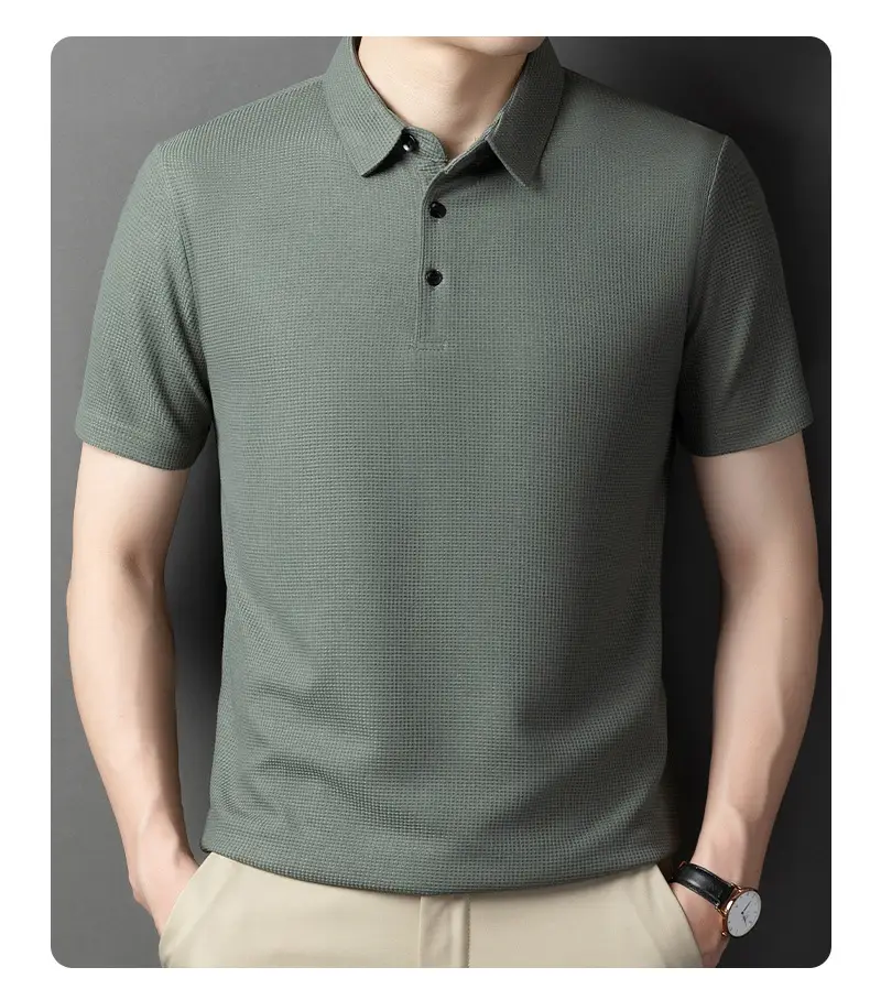 Men Dark Green Polo Shirt Short Sleeve Business Casual — feature 13