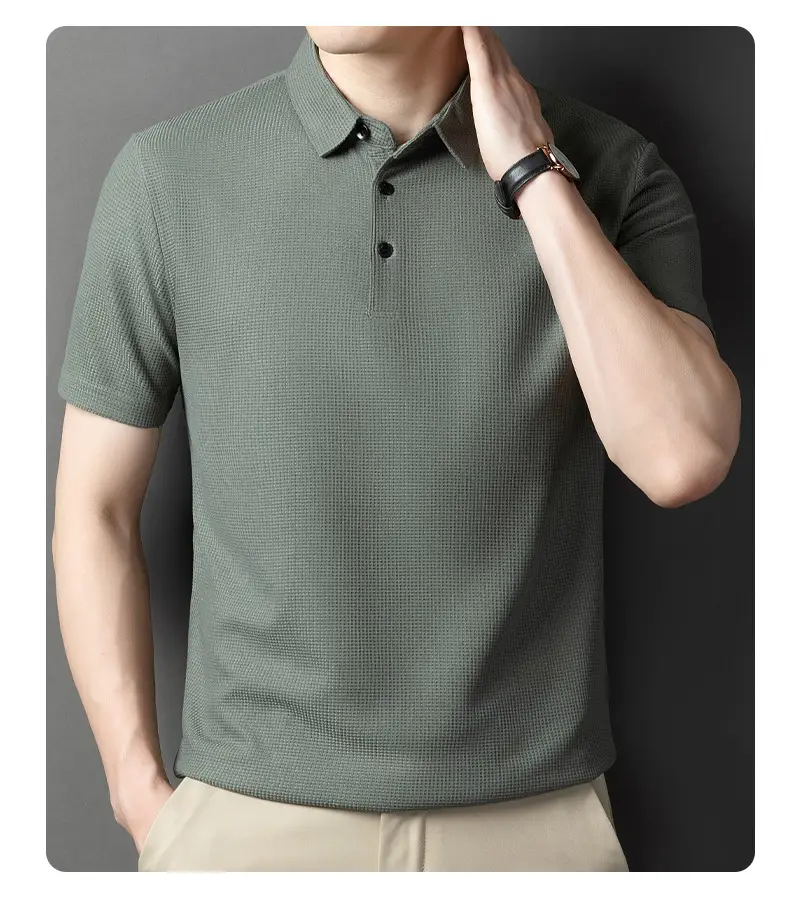 Men Dark Green Polo Shirt Short Sleeve Business Casual — feature 15