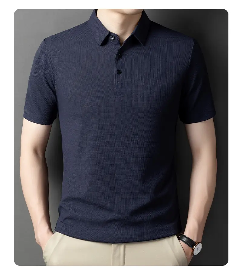 Men Dark Green Polo Shirt Short Sleeve Business Casual — feature 16