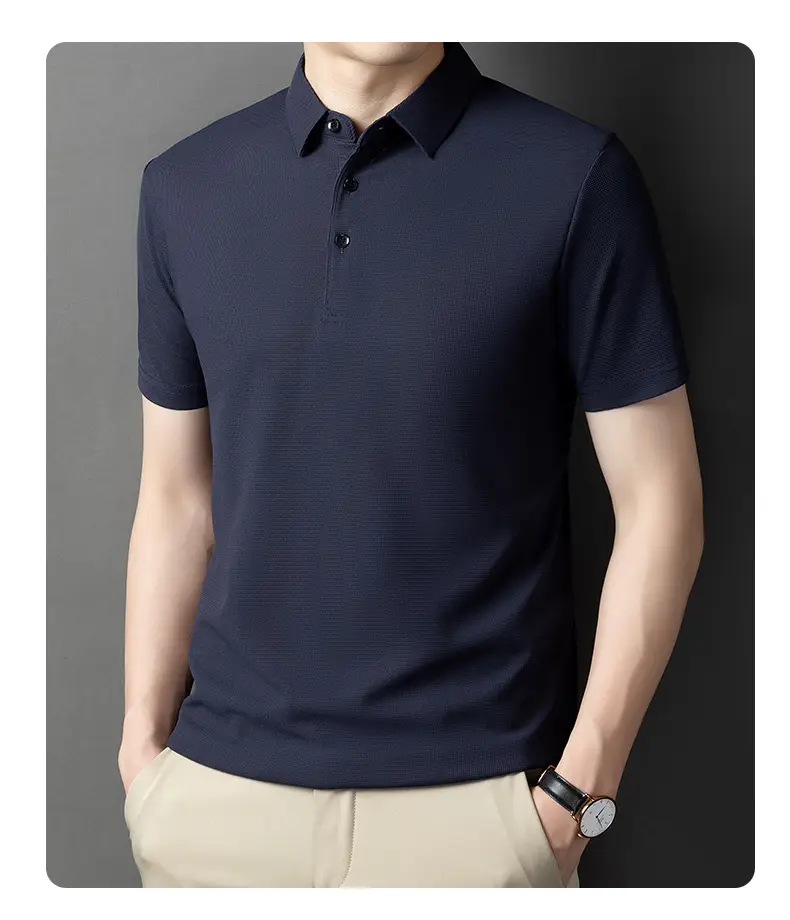 Men Dark Green Polo Shirt Short Sleeve Business Casual — feature 17
