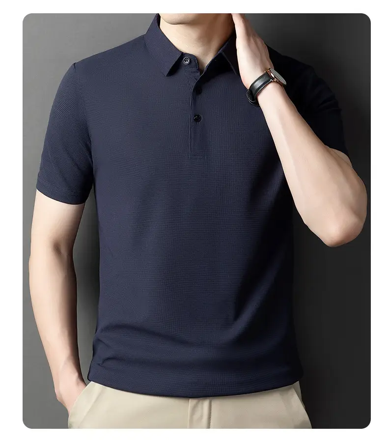 Men Dark Green Polo Shirt Short Sleeve Business Casual — feature 18