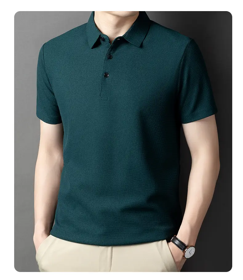 Men Dark Green Polo Shirt Short Sleeve Business Casual — feature 20