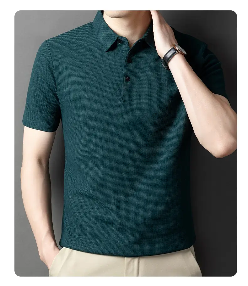 Men Dark Green Polo Shirt Short Sleeve Business Casual — feature 21
