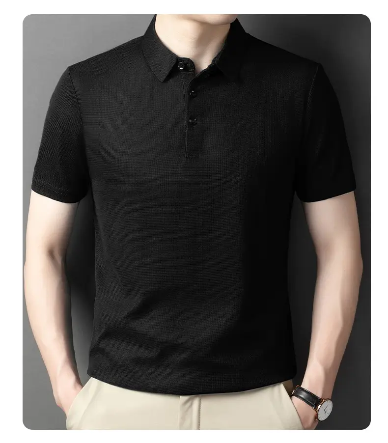 Men Dark Green Polo Shirt Short Sleeve Business Casual — feature 27