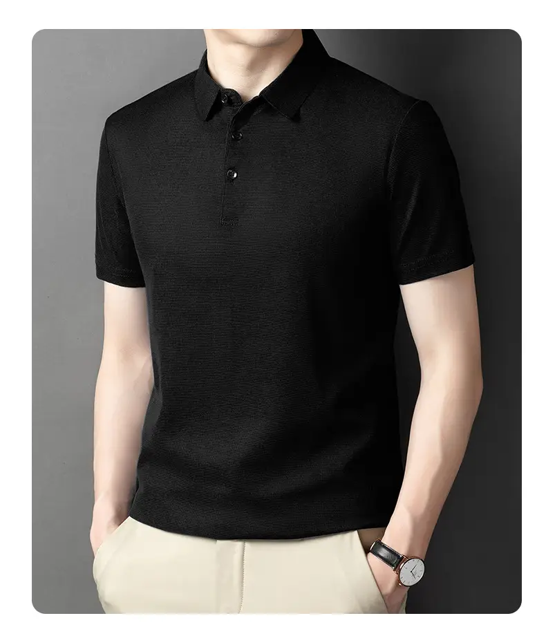 Men Dark Green Polo Shirt Short Sleeve Business Casual — feature 28