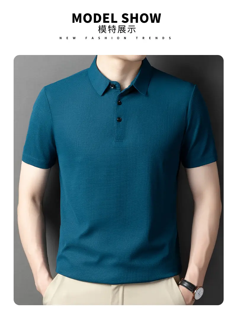 Men Dark Green Polo Shirt Short Sleeve Business Casual — feature 8