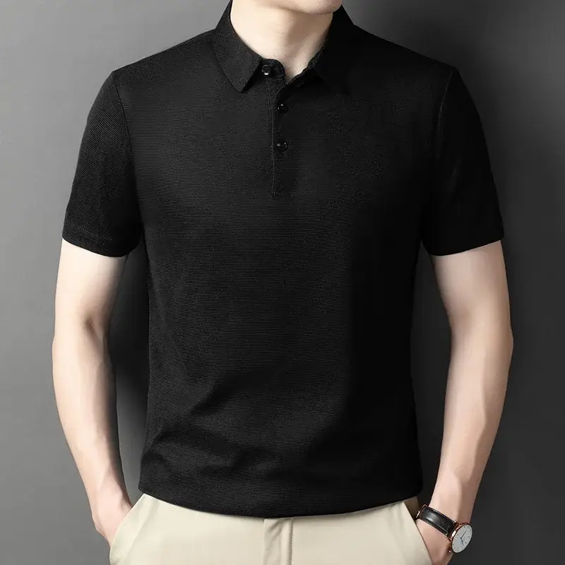 Men Dark Green Polo Shirt Short Sleeve Business Casual - Image 16