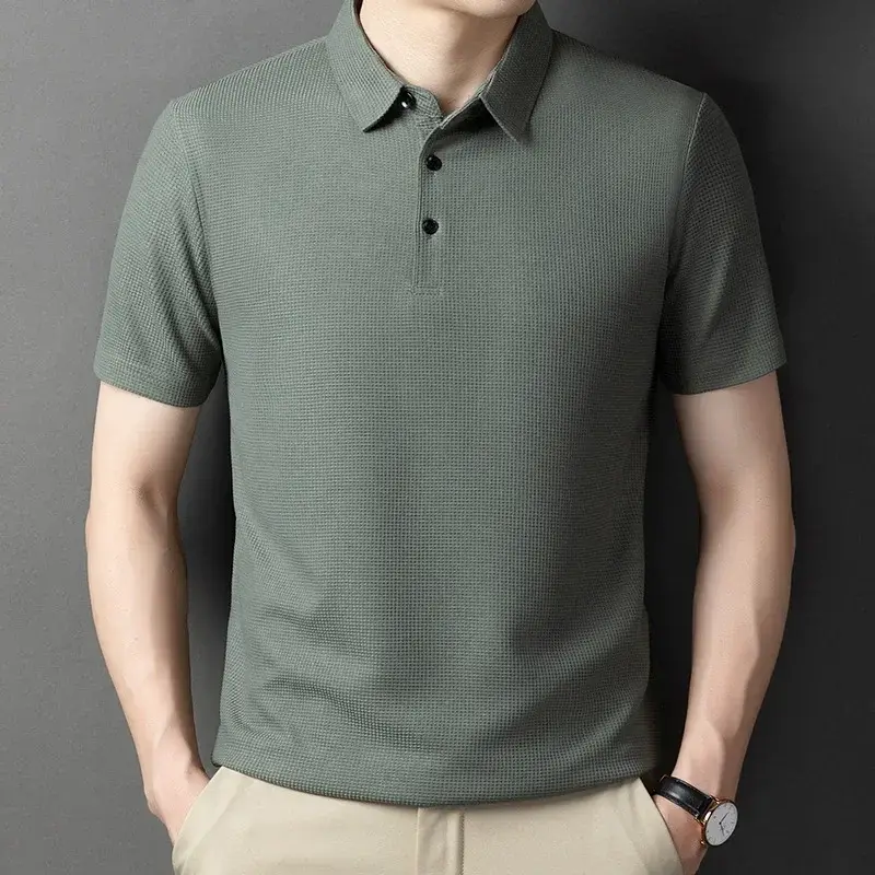 Men Dark Green Polo Shirt Short Sleeve Business Casual - Image 32