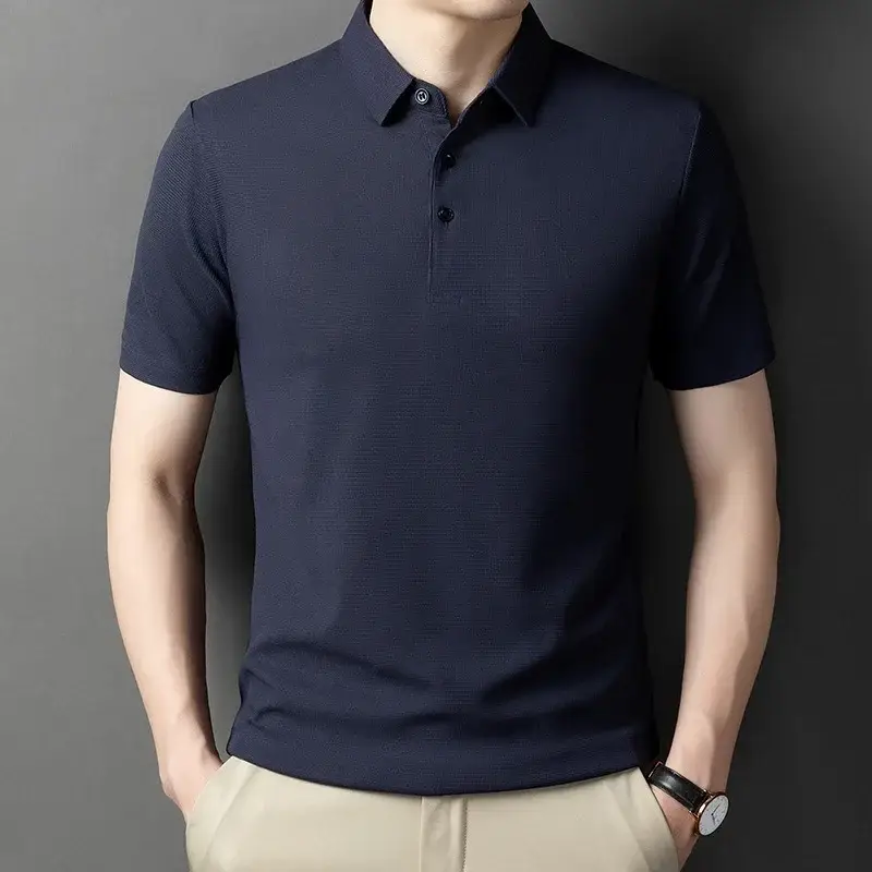 Men Dark Green Polo Shirt Short Sleeve Business Casual - Image 41