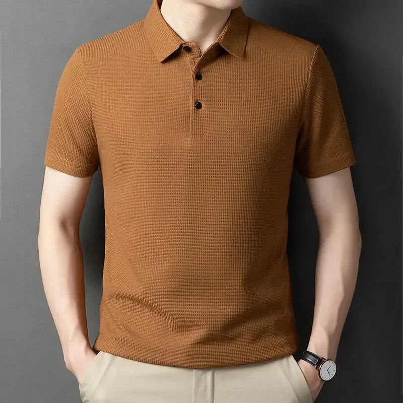 Men Dark Green Polo Shirt Short Sleeve Business Casual - Image 9
