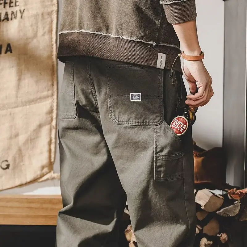 Men's 2023 Straight Casual Loose Trousers Olive Green - Image 6
