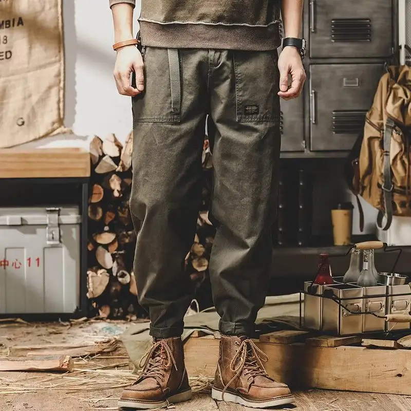 Men's 2023 Straight Casual Loose Trousers Olive Green - Image 8