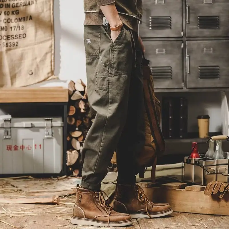 Men's 2023 Straight Casual Loose Trousers Olive Green - Image 9