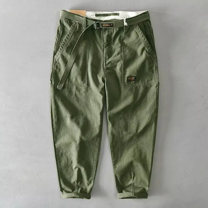 Men's 2023 Straight Casual Loose Trousers Olive Green - Image 5