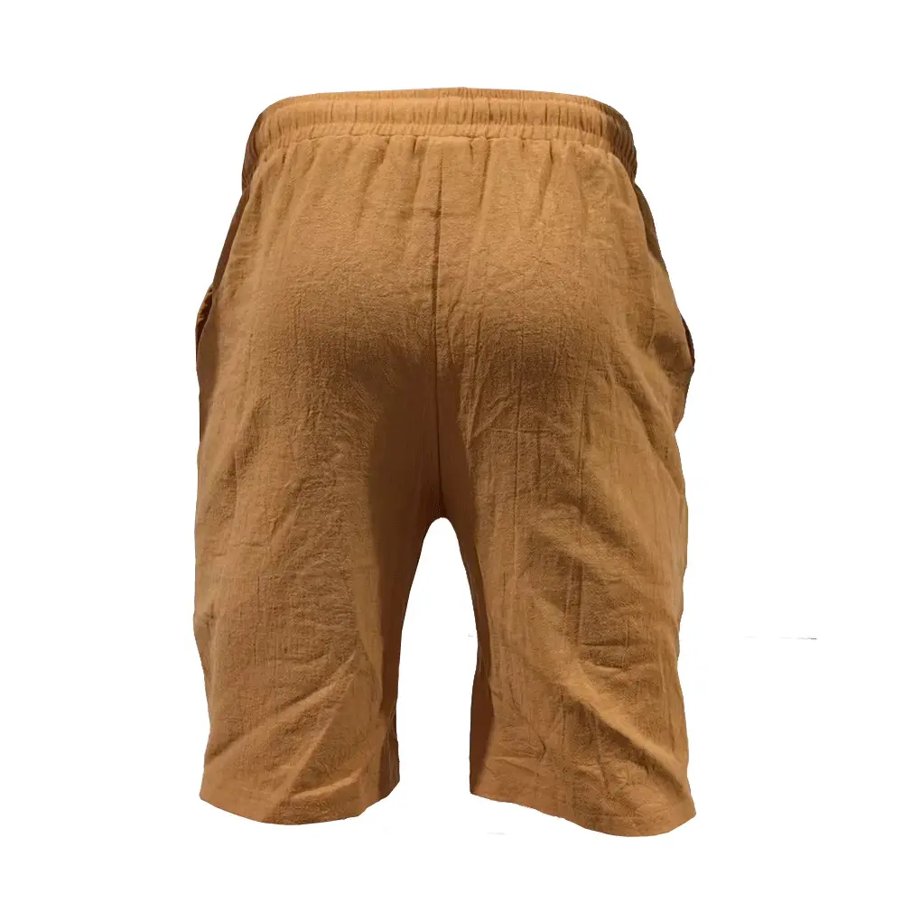 Men Drawstring Shorts Blue Cotton Linen Stretch Waist — feature 10