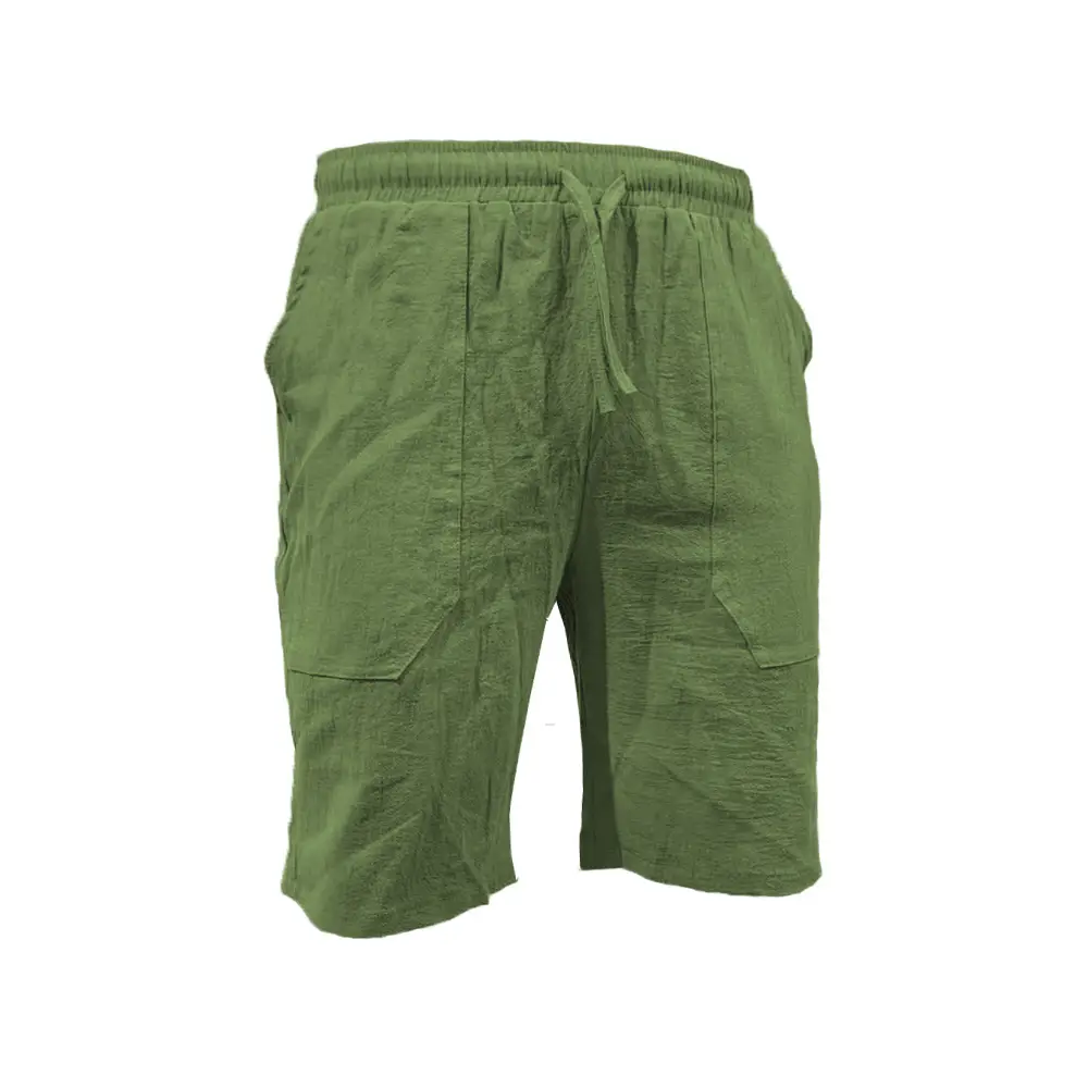 Men Drawstring Shorts Blue Cotton Linen Stretch Waist — feature 11