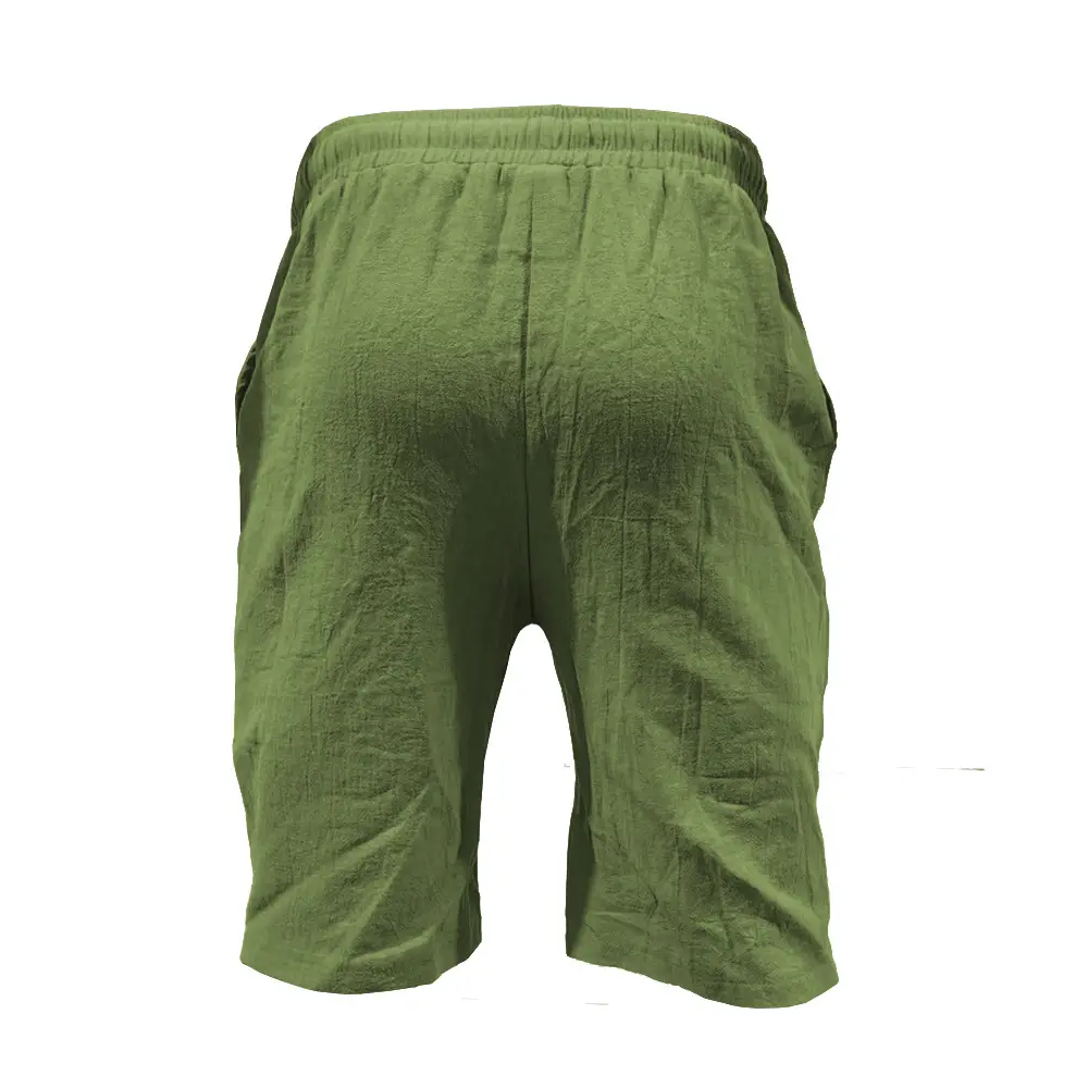 Men Drawstring Shorts Blue Cotton Linen Stretch Waist — feature 12