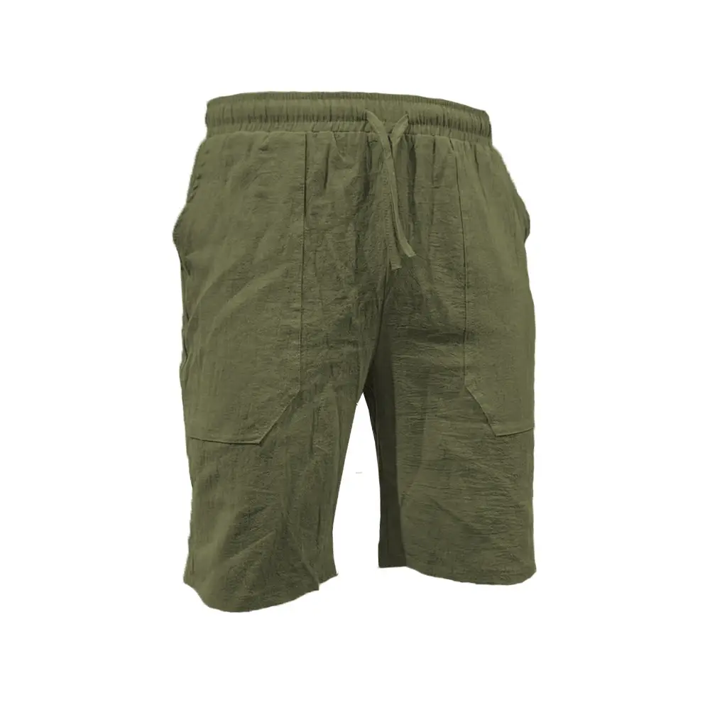 Men Drawstring Shorts Blue Cotton Linen Stretch Waist — feature 13