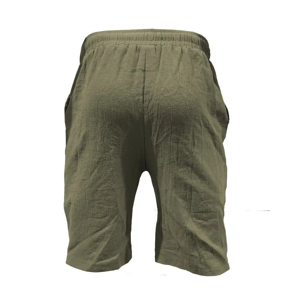 Men Drawstring Shorts Blue Cotton Linen Stretch Waist — feature 14
